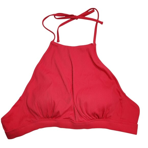 Old Navy Woman's Neon Coral Ribbed High Neck Halter Bikini Top NWT Plus Size XXL - Picture 1 of 5